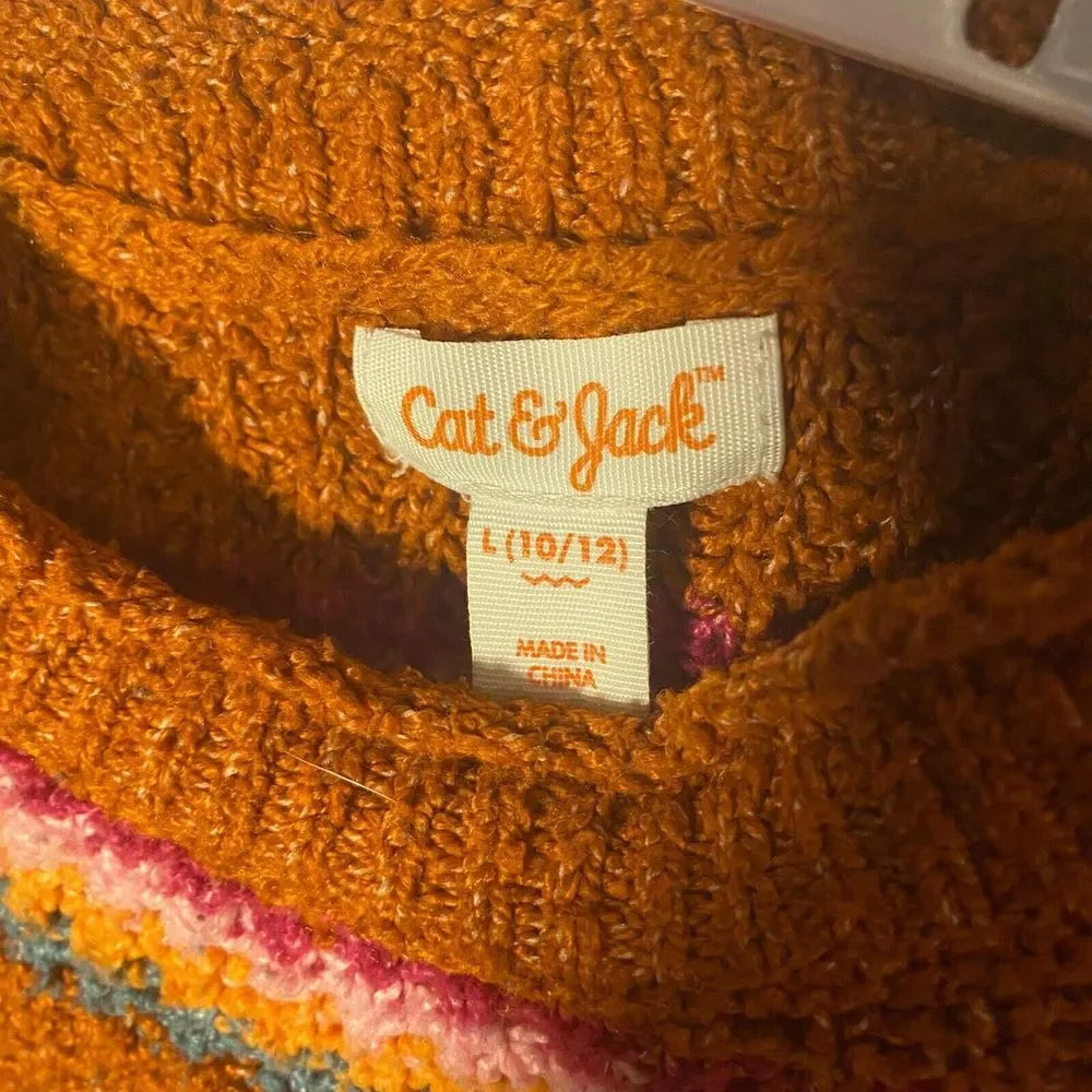 Cat & Jack Pullover Sweater Girl Size L 10/12 Orange Polyester Blend Long Sleeve